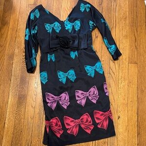Betsey Johnson Vintage Black Dress with Teal, Pink, and Red Bows SILK rare 2